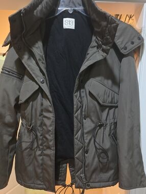 S 13 Womens Olive Green Hooded Parka Jacket